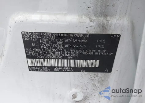 2017 Toyota Rav4 Le z USA, uszkodzony, nr VIN 2T3BFREV3HW624060